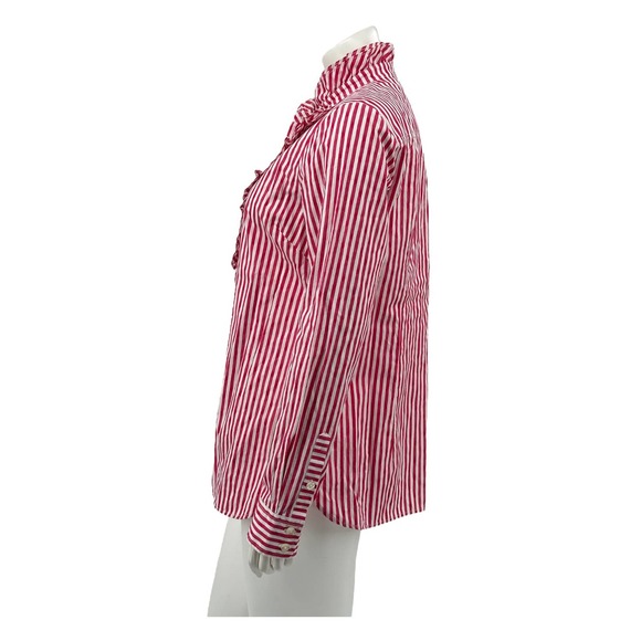 Vineyard Vines Womens Button Front Top 10 Red White Stripe 100% Cotton Ruffles - Picture 4 of 6